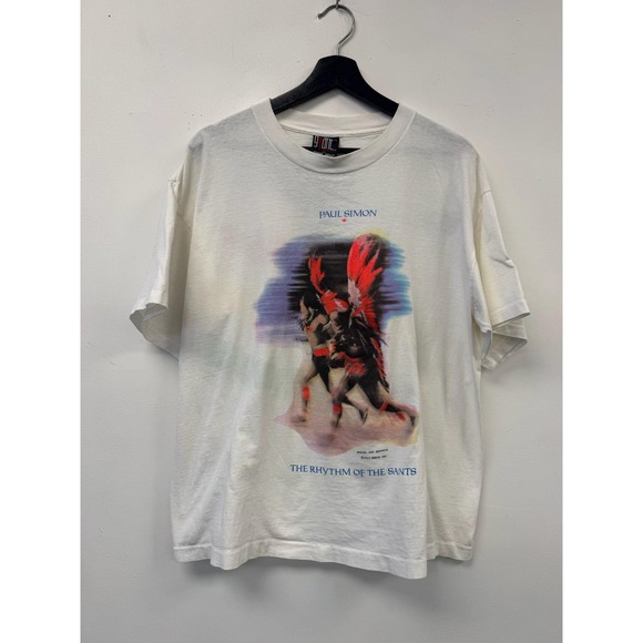 Vintage Paul Simon Shirt Mens Large White Rhythm Of The Saints Album Tour 90s